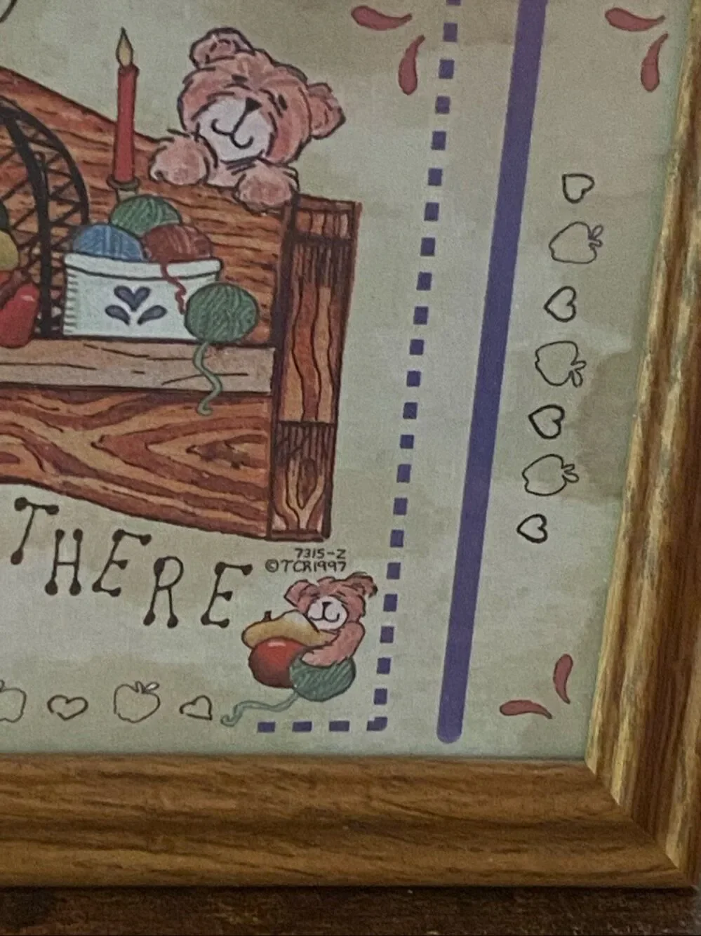 Vintage Teddy Bear Hang In There Framed Wall Art Wood Frame Nursery Cottage Deco